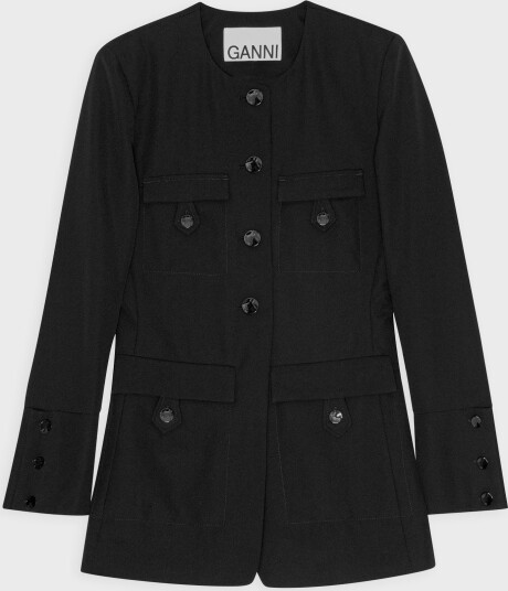 GANNI Light Twill Suiting Fitted Blazer Black 34