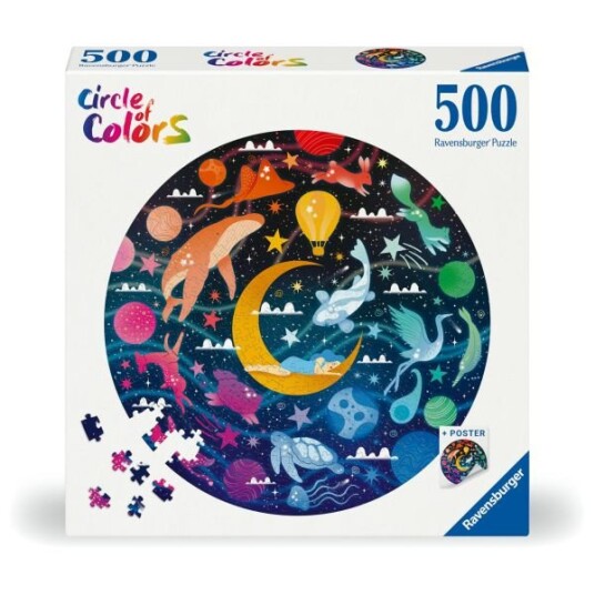 Ravensburger Circle Of Colors Puslespill 500 brikker rundt design dyr og fargerike elementer
