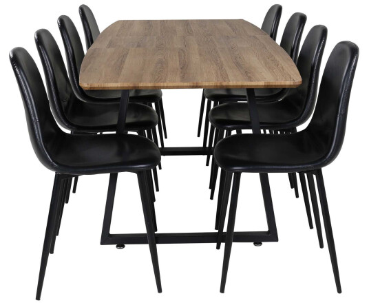 Venture Design Inca & Polar spisegruppe Natur/svart 8 st stoler & bord 160 x 85 cm
