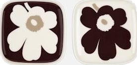 Marimekko Oiva/Unikko Tallerken 10 x 10 cm sett á 2 Hvit/Beige/Brun