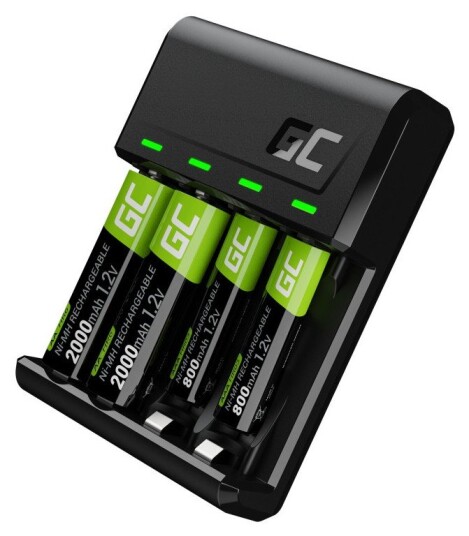 Green Cell Batterilader med Micro USB og USB-C for AA/AAA - Inkl. 2xAA 2000mAh og 2xAAA 800mAh Green Cell Batterilader med Micro USB og USB-C for AA/AAA - Inkl. 2xAA 2000mAh og 2xAAA 800mAh