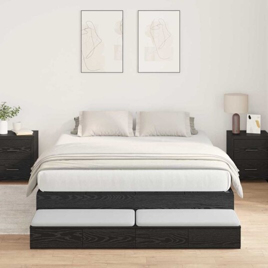 Oppbevarings Sengestamme Svart Eik 140x190 cm