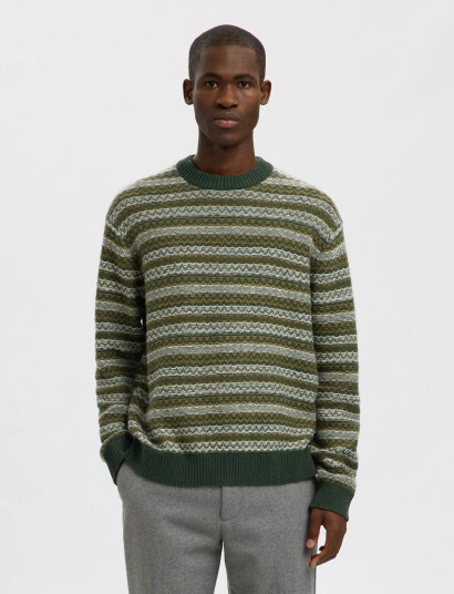 Selected Slhrevy Ls Knit Relaxed Jac Crew Neck - Khaki green - L Selected Slhrevy Ls Knit Relaxed Jac Crew Neck - Khaki green - L