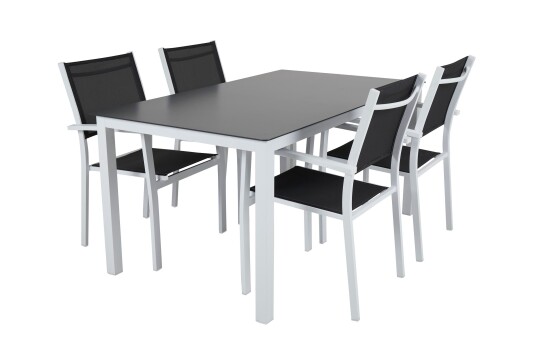 Brafab Rana spisegruppe Hvid/grå 4 lenestoler & bord 150x90 cm