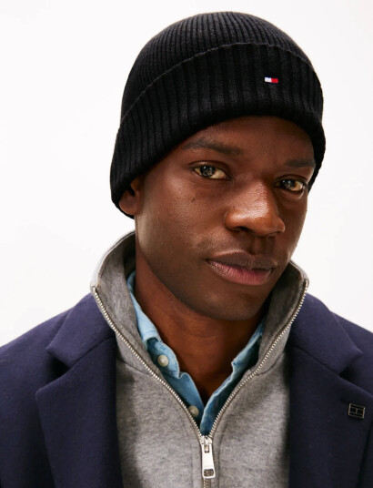 Tommy Hilfiger Th Flag Pima Cotton Beanie - Black - ONE SIZE