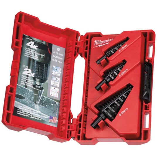 Milwaukee Trinnborsett 3-delt 4-12mm, 4-20mm, 6-35mm for Elektroverktøy