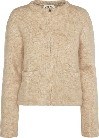 Malina Teodora Brushed Mohair Blend Cardigan   Beige   L