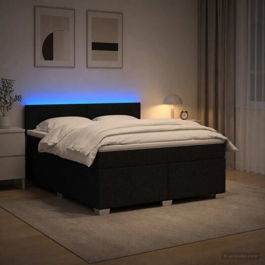 vidaXL Box Spring Seng med Madrass og LED Svart 180 x 200 cm Stoff