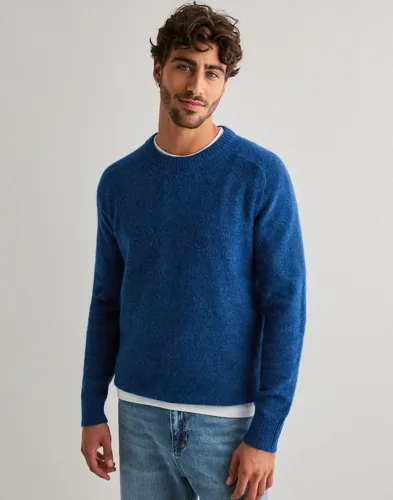 Selected Men Slhrai Ls Knit Crew Neck Strikkegensere Blå