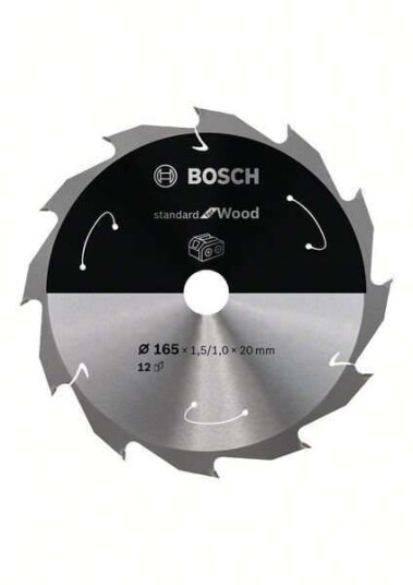 Bosch 165mm Standard For Wood Sirkelsagblad med 12 Tenner for Batteridrevne Sager