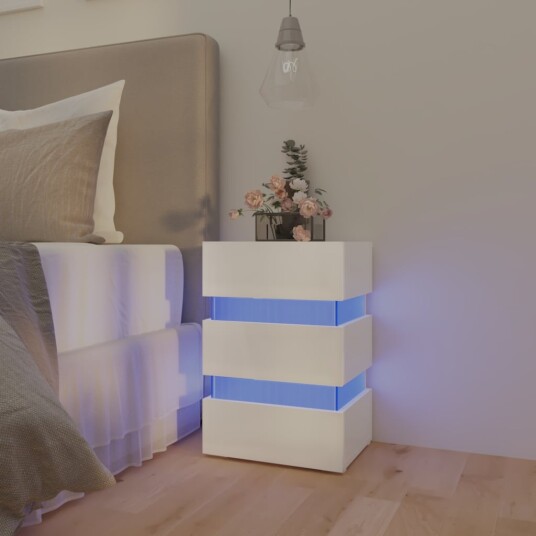 vidaXL LED-nattbord høyglans hvit 45x35x67 cm sponplate