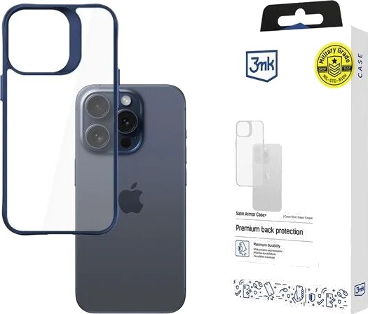 3mk Satin Armor Case+ Blue for Apple iPhone 15 Pro Max Transparent