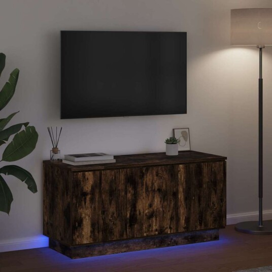 TV skap med LED Røkt eik 100 x 38 x 49 cm Konstruert tre TV skap med LED Røkt eik 100 x 38 x 49 cm Konstruert tre