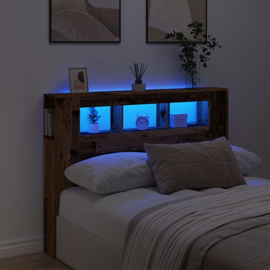  Sengegavl med LED gammelt tre 140x18,5x103,5 cm konstruert tre 8721158446732