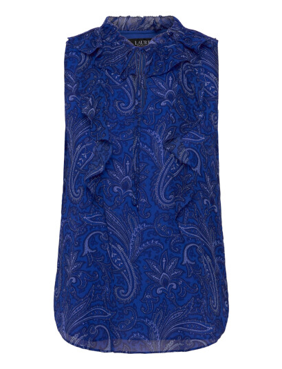 Lauren Ralph Lauren Paisley Ruffle Trim Georgette Blouse Blue XS Lauren Ralph Lauren Paisley Ruffle Trim Georgette Blouse Blue XS