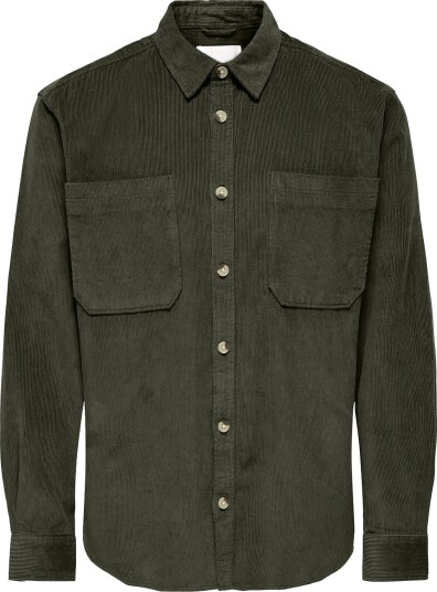 ONLY & SONS Onsalp 2Pkt Washd Cord Ls Shirt Noos FOREST NIGHT S