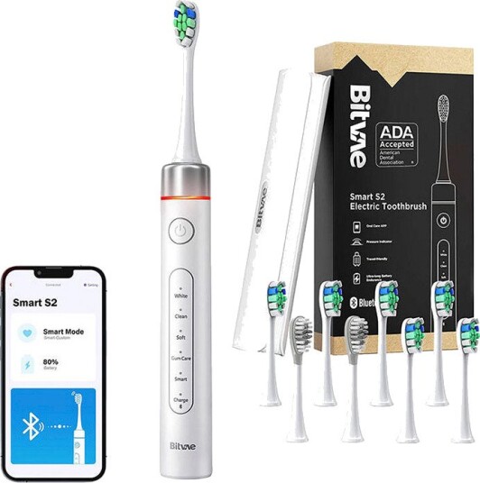 Bitvae S2 Sonic elektrisk tannbørste med børstehoder (med app) Hvit