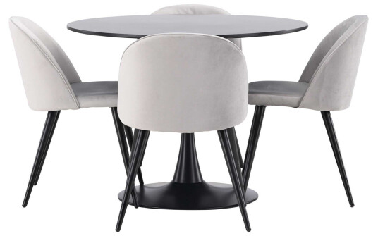 Venture Design Glade & Velvet spisegruppe Grå/svart 4 stoler & bord 100 cm