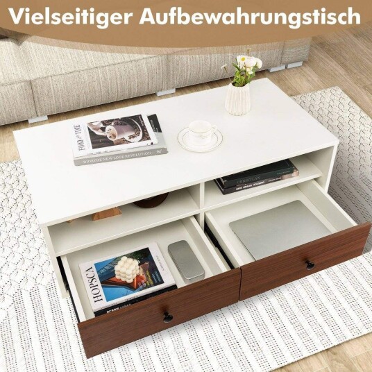 Salongbord med 2 skuffer og 2 hyller Rektangulært stuebord med oppbevaringsplass 95 x 48 x 45 cm