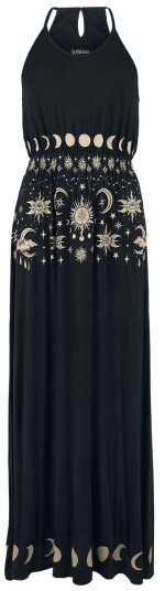 Gothicana by EMP Goth Lang kjole Maxi-Kjole med Sol Måne og Stjerner Print S til XXL Damer svart