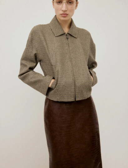 Mango Houndstooth Jacket With Lapels Brown L Mango Houndstooth Jacket With Lapels Brown L
