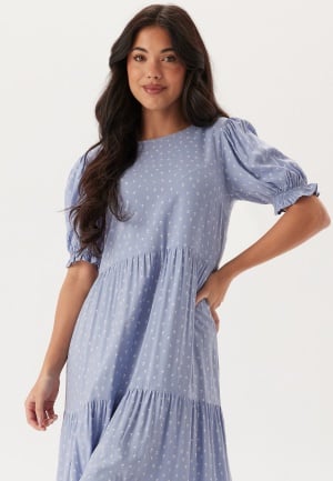 Happy Holly Puff Sleeve Viscose Midi Dress Light blue/Patterned 52/54 Happy Holly Puff Sleeve Viscose Midi Dress Light blue/Patterned 52/54