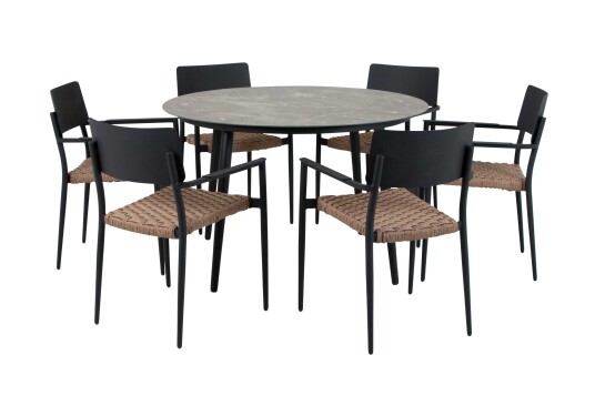Selected Exclusive Tuve spisegruppe Svart/natur 6 stoler & bord 120 cm