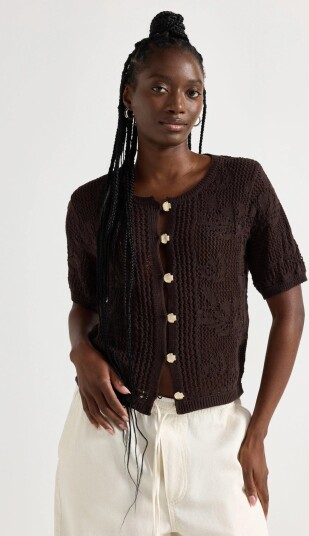 Lindex Cardigan With Crochet Look   Brown   M