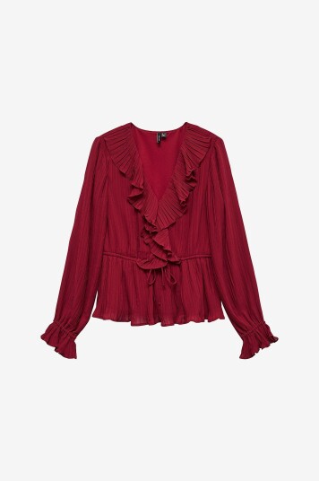 Vero Moda   Bluse vmDora L/S Frill Pleat Top   Rød