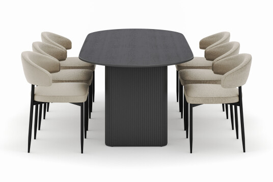 Bark Noira Ovalt Spisebord 220 cm med 6 Sawako Stoler Svart