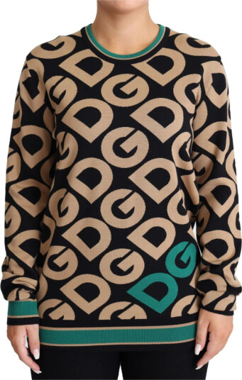 Dolce & Gabbana Multicolor DG Mania Wool Crewneck Pullover Sweater Grønn XS Dolce & Gabbana Multicolor DG Mania Wool Crewneck Pullover Sweater Grønn XS