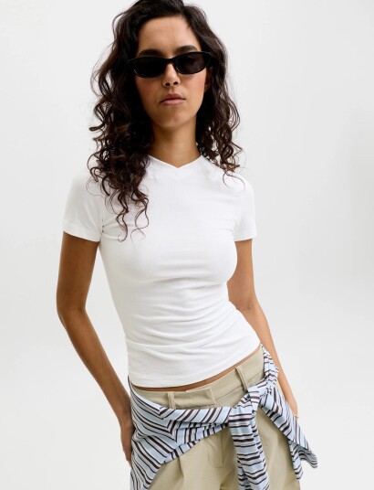 JJXX Jxgigi Str Ss Vneck Tee Jrs Sn   White   L