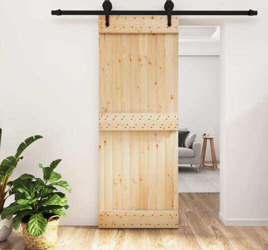 vidaXL Skyvedør Naturlig og svart 80 x 210 cm Massiv Furu Tre vidaXL Skyvedør Naturlig og svart 80 x 210 cm Massiv Furu Tre