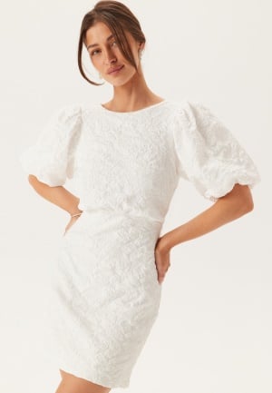 Bubbleroom Occasion Jacquard Bow Short Dress White M