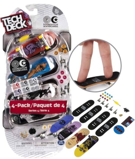 Tech Deck mini skateboard 4-pack multipack med brett, skruer og hjul