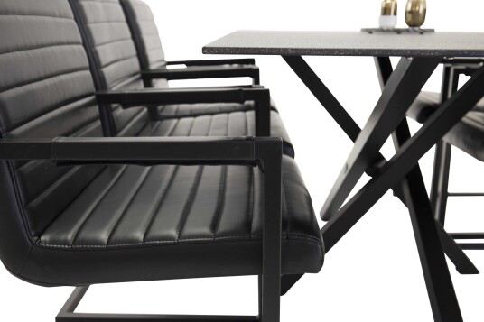 Venture Design Piazza & Art spisegruppe Svart/mørkegrå 6 stoler & bord 180 x 90 cm