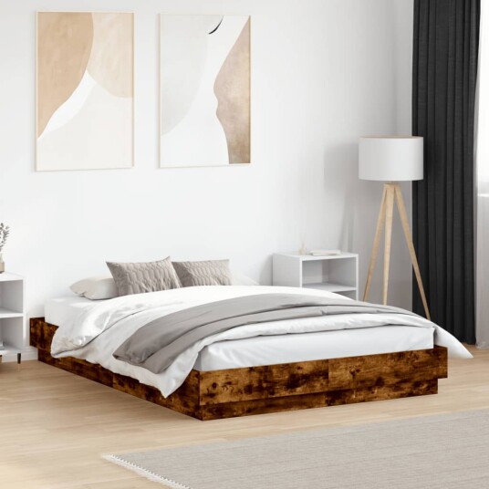 Sengeramme med LED-lys røkt eik 120x190 cm 8721012275607