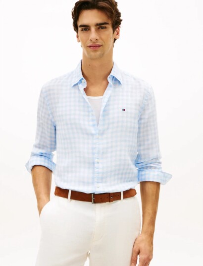 Tommy Hilfiger Linen Essential Gingham Rf Shirt   Blue   L