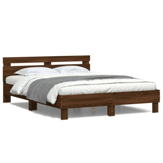 vidaXL Sengeramme med hodegavl og LED brun eik 150x200 cm 8721012247628