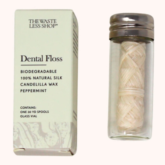 Naturlig Silke Tandtråd THE WASTE LESS SHOP 27 mtr. + Glassdispenser