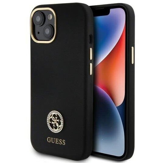 Guess Silikon Mobildeksel med Strass til iPhone 15 - Svart