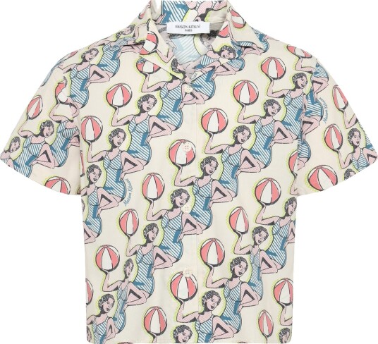 Maison Kitsune Dancing Girls Print Cap Sleeve Shirt Cream L Maison Kitsune Dancing Girls Print Cap Sleeve Shirt Cream L