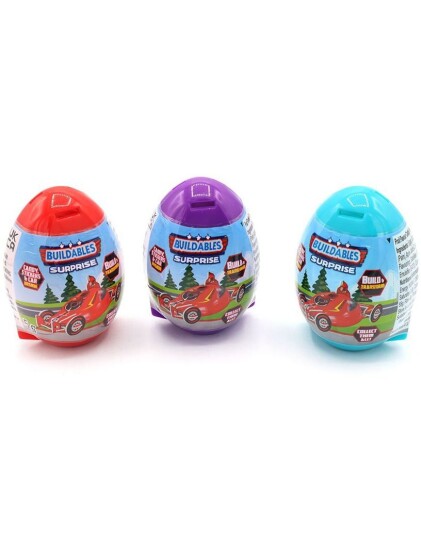 1 stk Buildables Surprise   Surprise Egg med Bil Klistremerker og Godteri