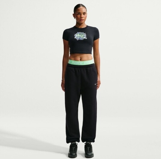 Nike Treningsbukser Studio Fleece Grå Oversized Cuffed   Svart/Seil Kvinner størrelse Large