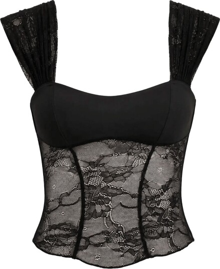 OW Collection Vilda Lace Top Black L OW Collection Vilda Lace Top Black L