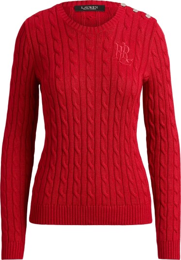 Lauren Ralph Lauren Button Trim Cable Knit Sweater RALPH RED XS
