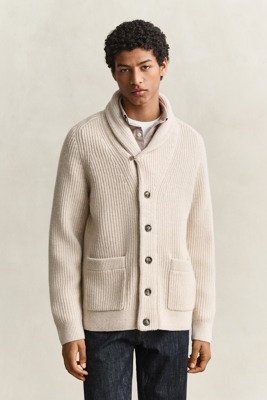 Gant Ribbed Wool Blend Shawl Cardigan Beige M