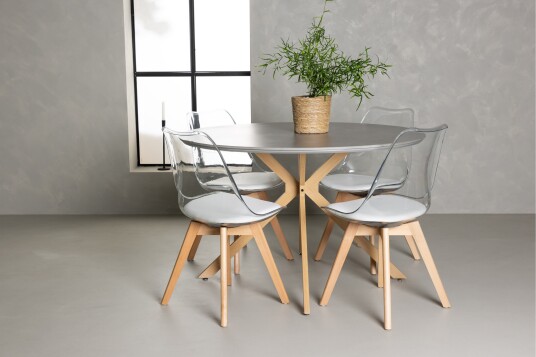 Venture Home Piazza Spisegruppe 120 cm Rund med 4 Edvin Stoler Grå