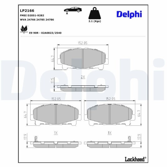 Bremseklosser DELPHI LP2166 Bremseklosser DELPHI LP2166