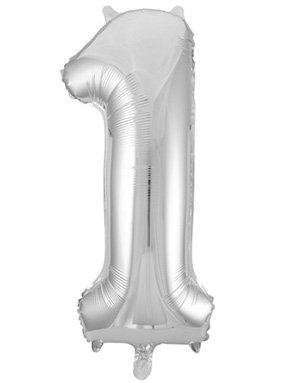 Tallet 1 Sølvfarget JUMBO Folieballong 86 cm